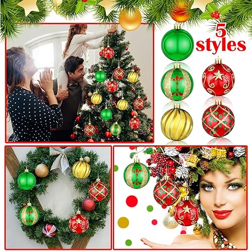 Miniatura 7 de Hungdao 30 adornos de bola de Navidad de 2.36 pulgadas, decoración de árbol de plástico brillante, rojo y verde, colgante, adornos de bolas de