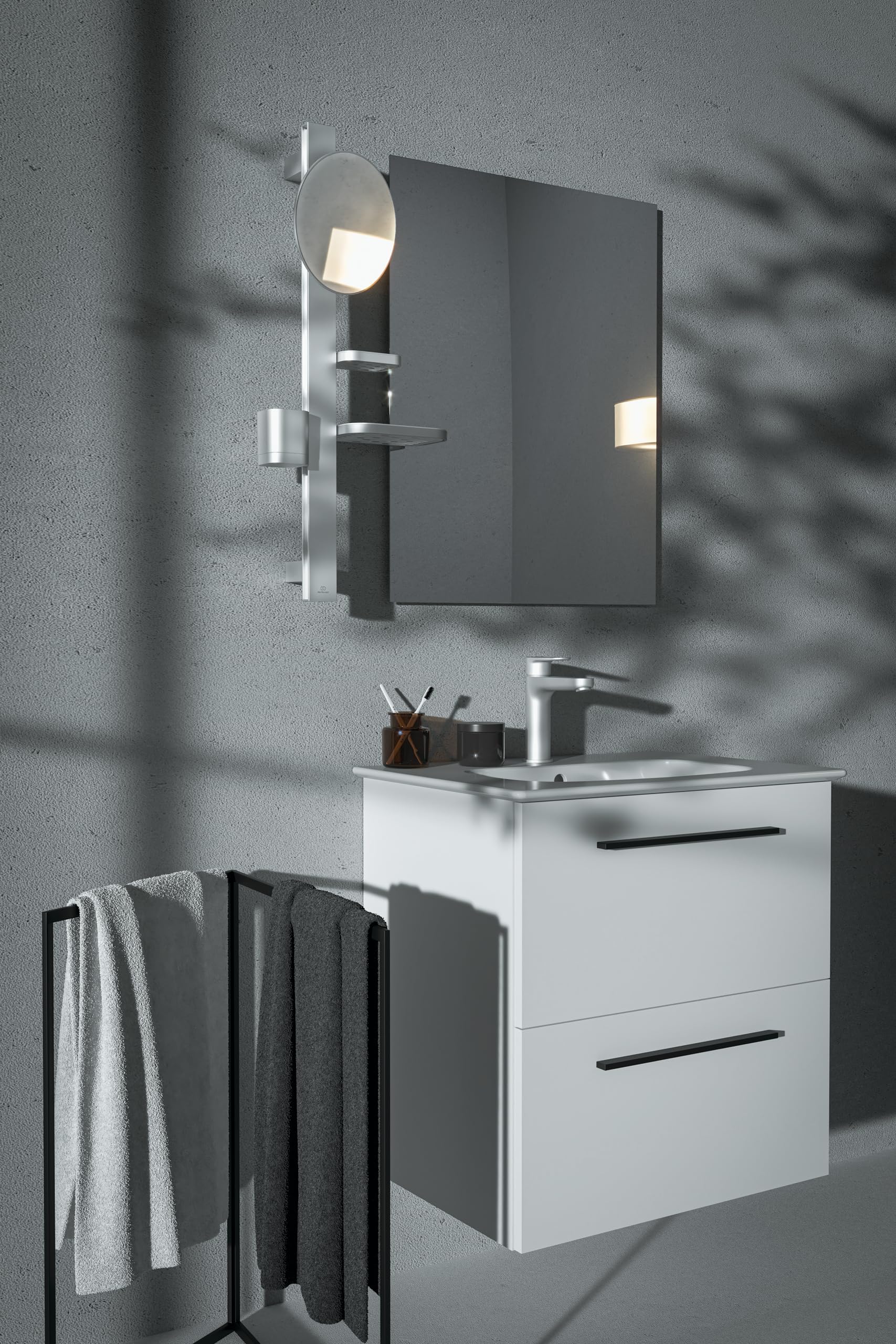 Ideal Standard - Cerafine O, Miscelatore monocomando per lavabo, Bocca di erogazione fissa, Matt silver