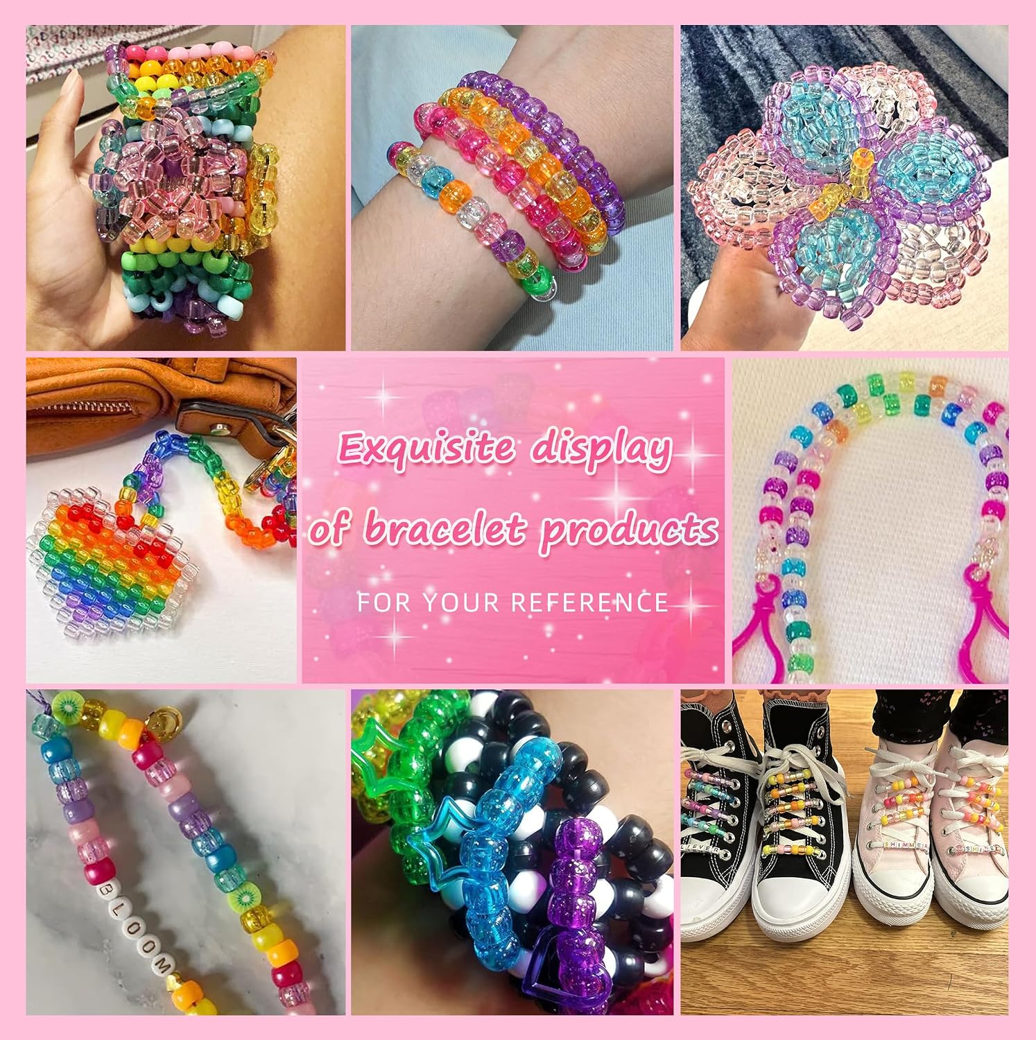 Amaney 500pcs Glitter Pony Beads 6x9mm Mixed Colors Transparent Plastic for Hair Braids Jewelry Making