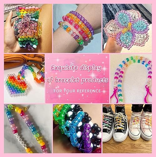 Vista 5 de Amaney - 1000 cuentas de plástico para poni de 0.236 x 0.354 in, mezcla de colores mezclados con purpurina transparente