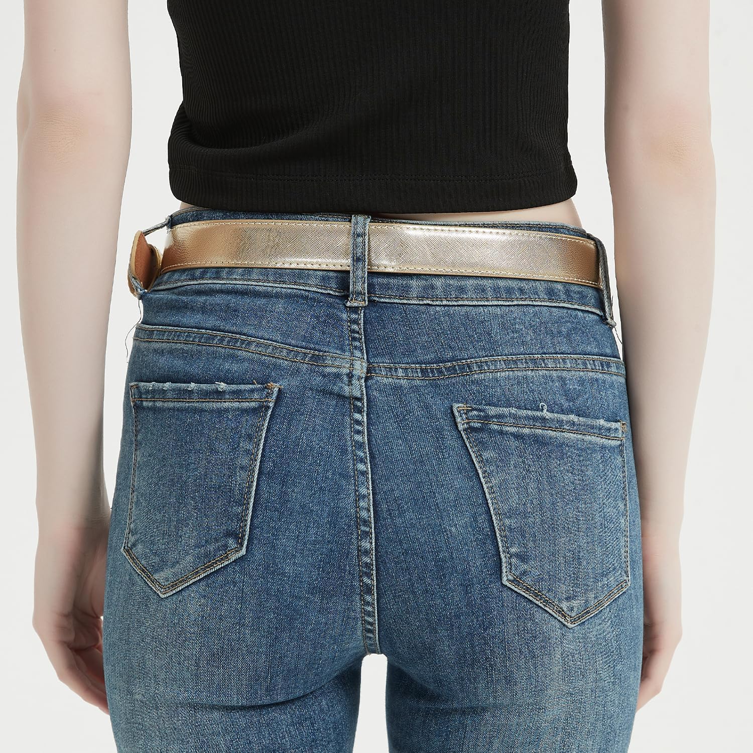 Women Gold Leather Belts Sparkly Jeans Pants Belt Shiny Club Party Dresses Belt - Image 5