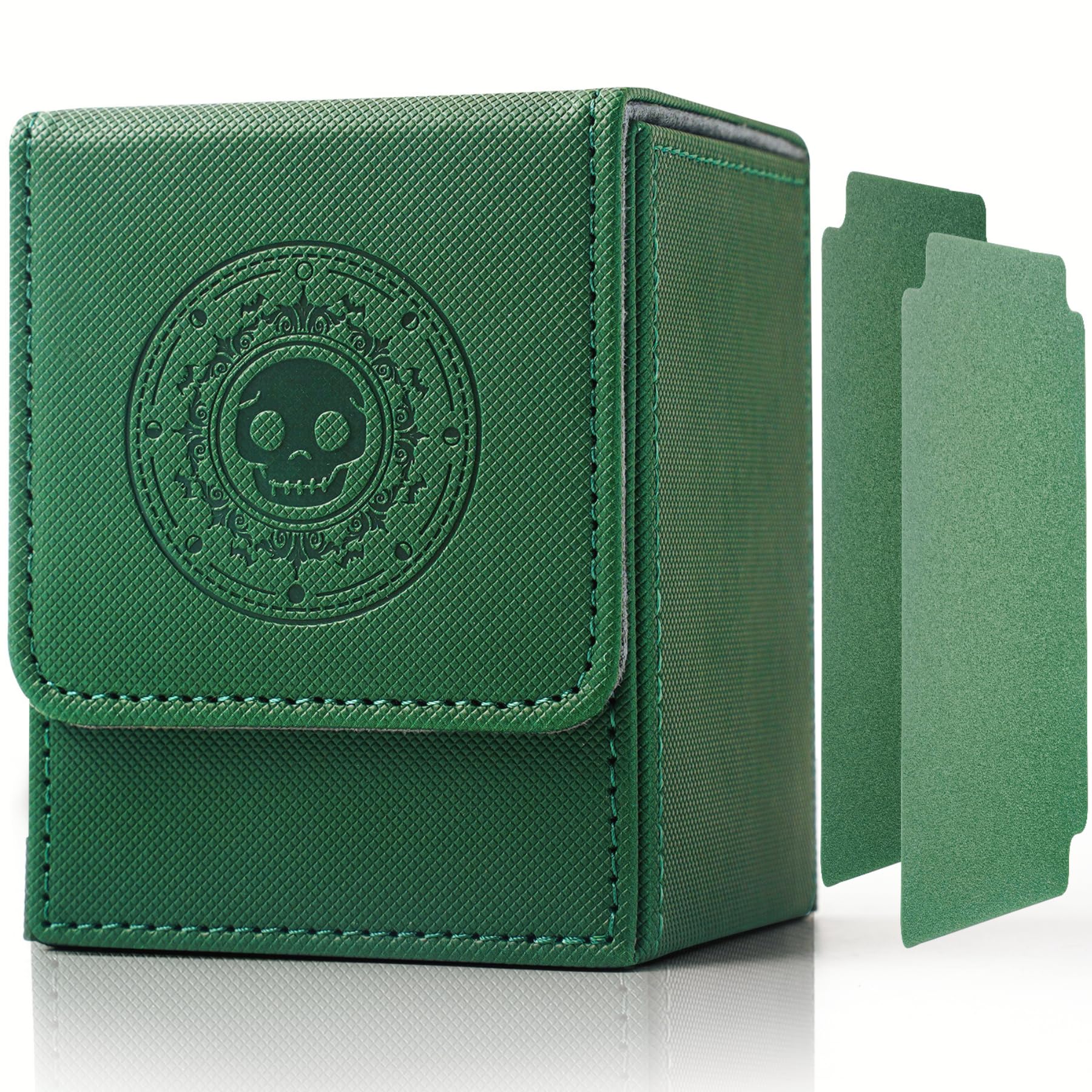 Deck Box Compatible with MTG Cards, Trading Card Storage Box for 110+ Single-Sleeved Cards, Magnetic Card Case with 2 Dividers for Magic Commander Cards and TCG, Gifts for Boys (Green)