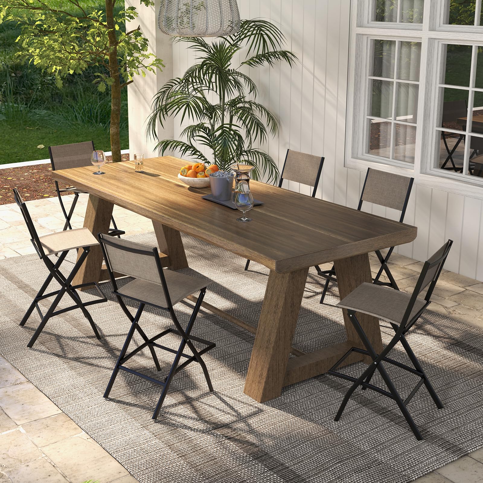 GIANTEX 2 Sedie da Bar Pieghevoli, con Schienale e Poggiapiedi, Telaio Metallico Resistente e Tessuto Traspirante, Ideali per Terrazza e Uso Domestico