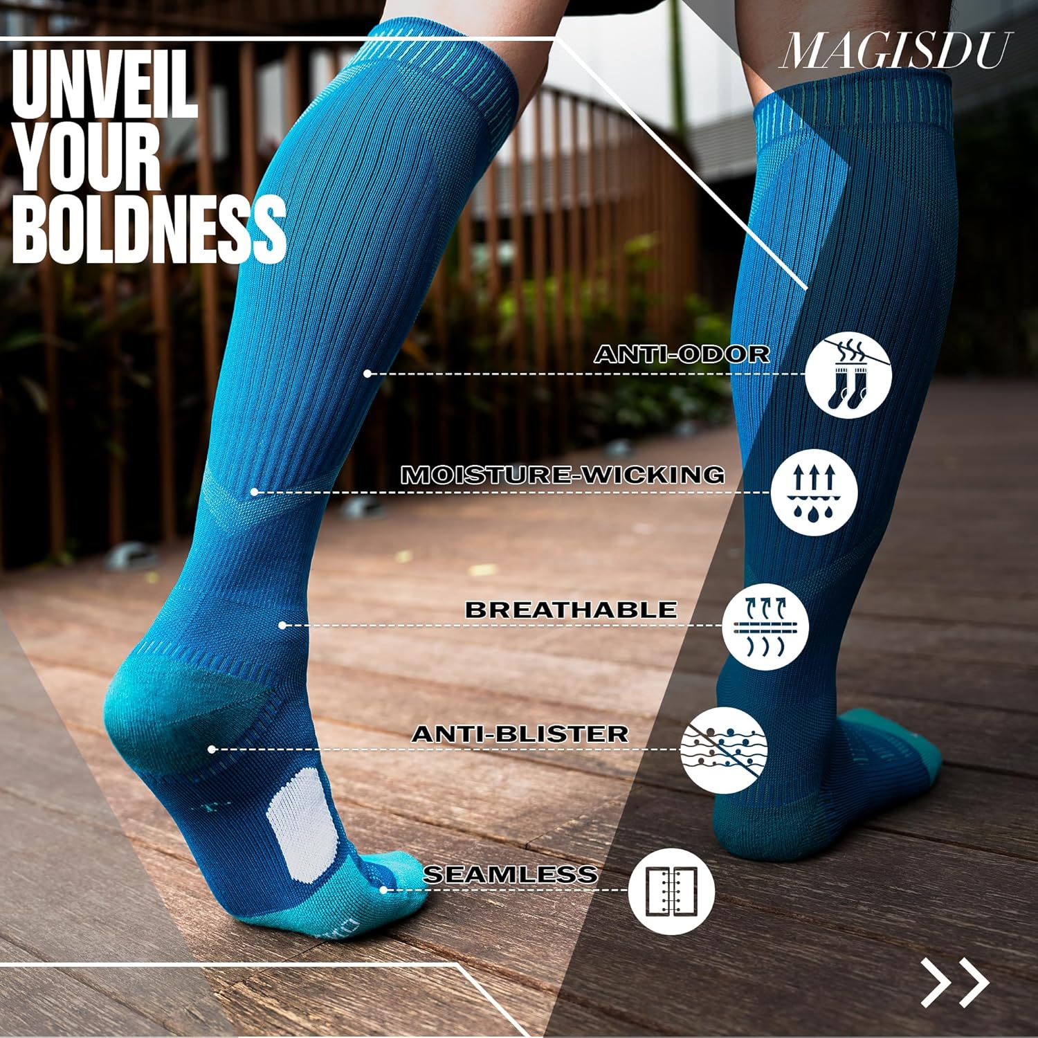 Merino Wool Compression Knee High Running Socks 2 Pairs 15-20 mmHg Cushion Moisture Wicking Hiking Nurse Travel - Image 2