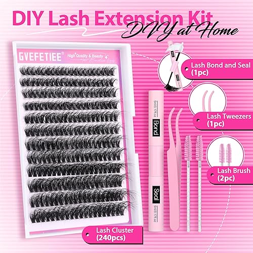 Miniatura 4 de Kit de extensión de pestañas esponjosas, 240 unidades, pestañas individuales con pestañas adherentes y pinzas de sellado, racimos de pestañas