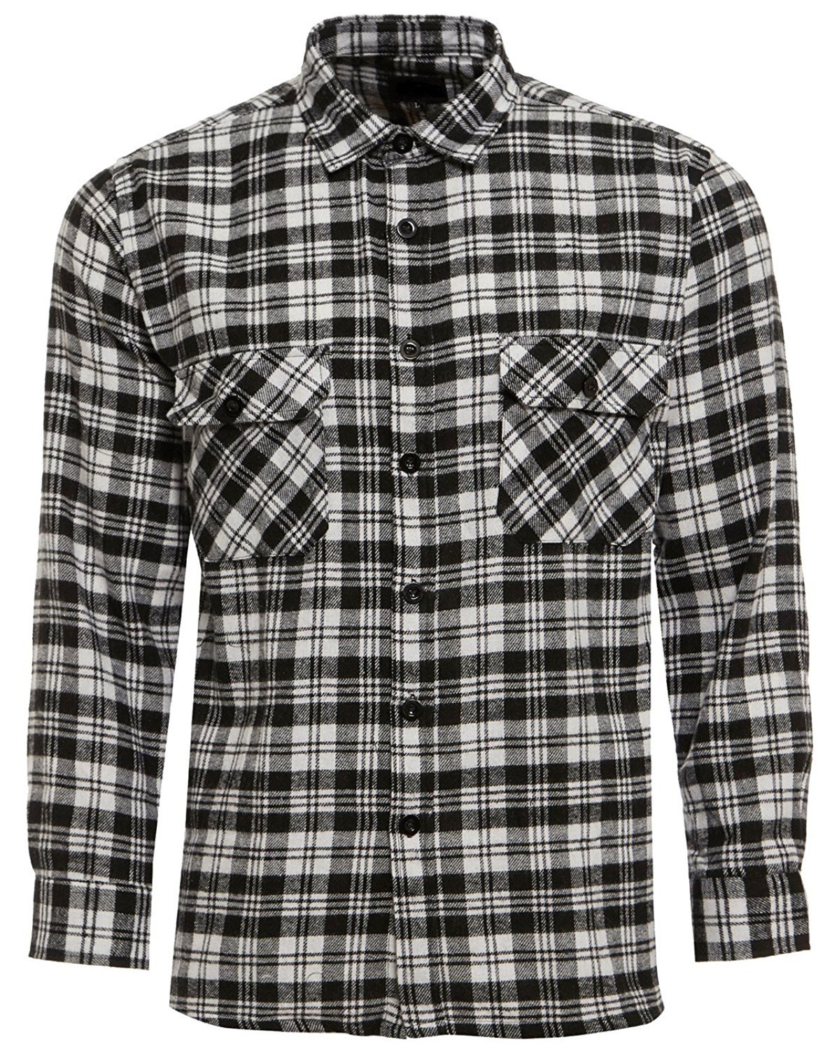HuntaDealMens Shirt Long Sleeved Flannel Brushed Cotton | Checked Check Lumberjack Work Warm Casual Work Outdoor Shirt, Black White, M