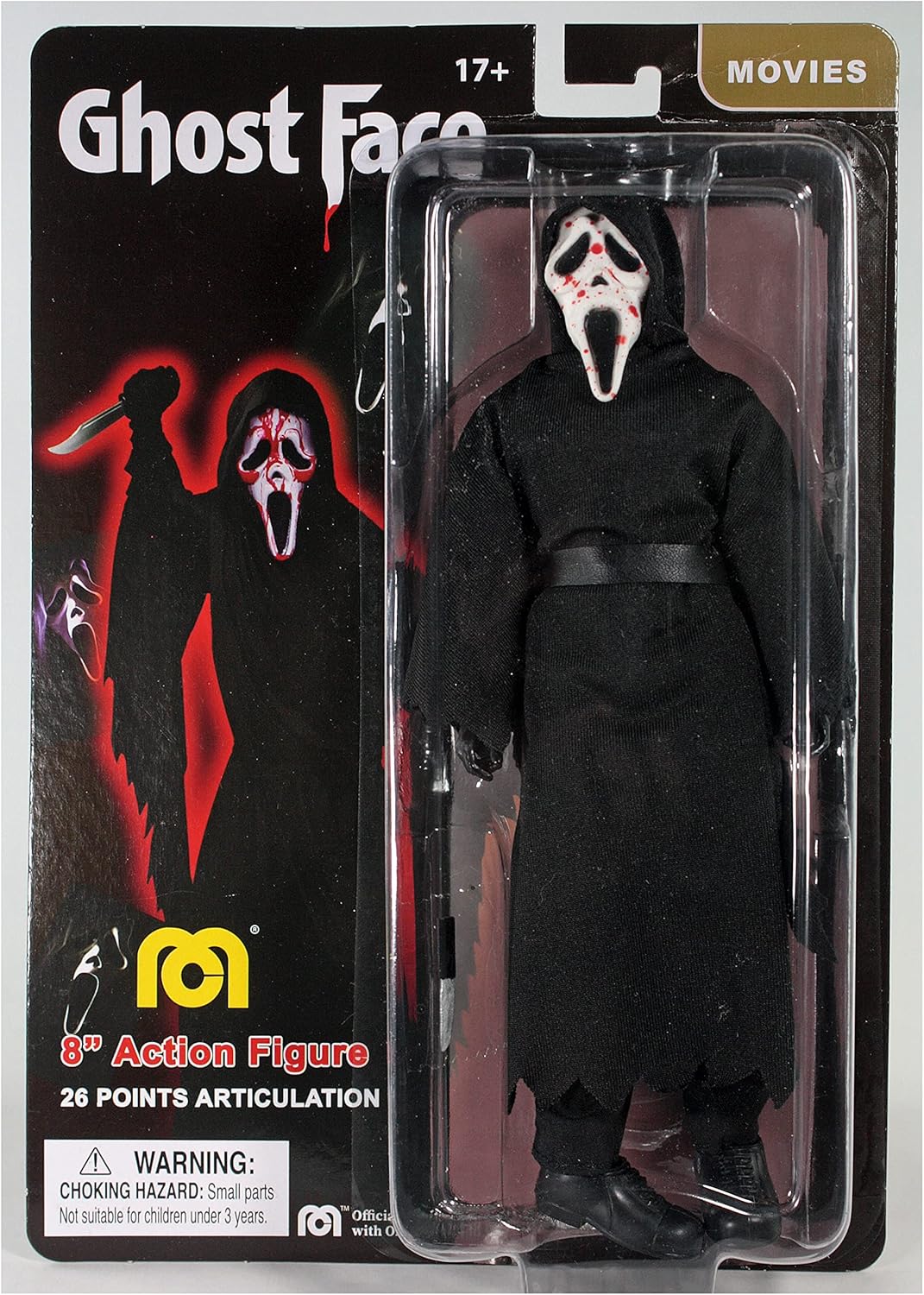 Mego 8" Blood Splatter Ghostface Action Figure, Age 17+ Years Old