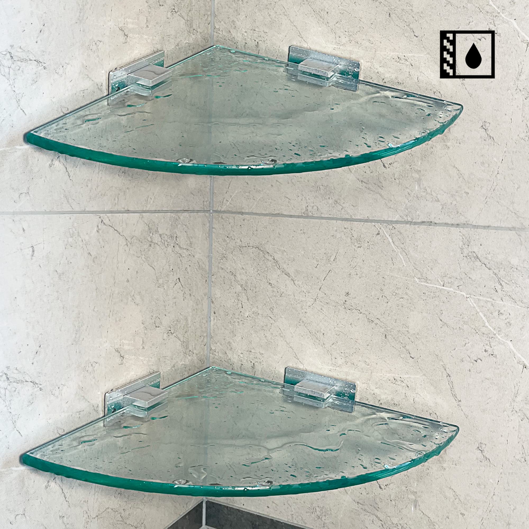 Mensola in vetro temperato da bagno triangolare 8 mm extra spesso 2 pezzi con staffa in alluminio
