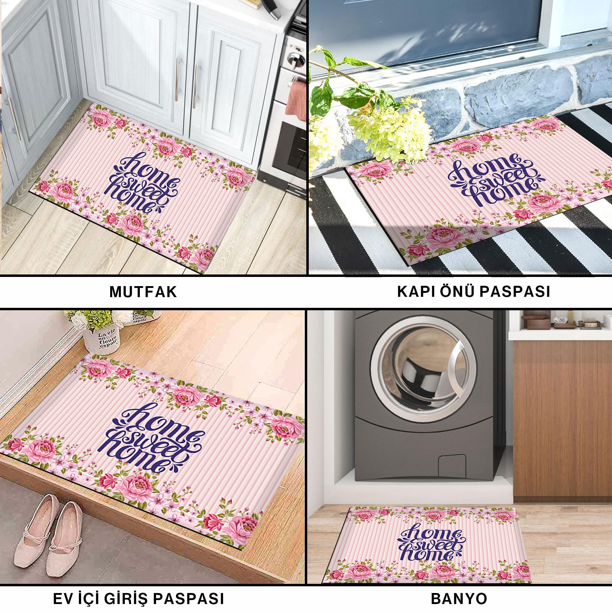 Monnhein Kapı Önü Paspası - Modern ve Şık Kapı Paspası | Ev, Ofis ve Dış Mekân Kullanımı İçin (Home Sweet Home) 45x65