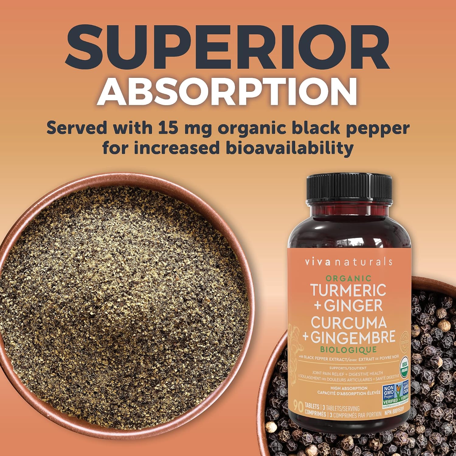 Organic Turmeric Curcumin Supplement with Ginger Extract & Black Pepper for Better Absorption, High Potency Turmeric Ginger Tablets for Joint Support, Digestive Health with Cellular Defense