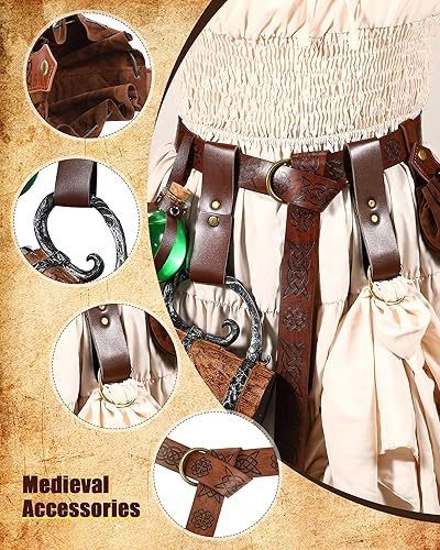 Vista 75 de Sweetude Cinturón renacentista medieval vikingo poción botellas de cuero cinturón bolsa falda senderismo 6 piezas