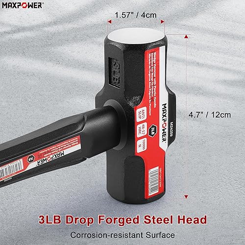 Miniatura 24 de MAXPOWER Martillo de club de 4 libras, mini martillo de trineo con mango de fibra de vidrio de 9 pulgadas, cabeza de acero forjada