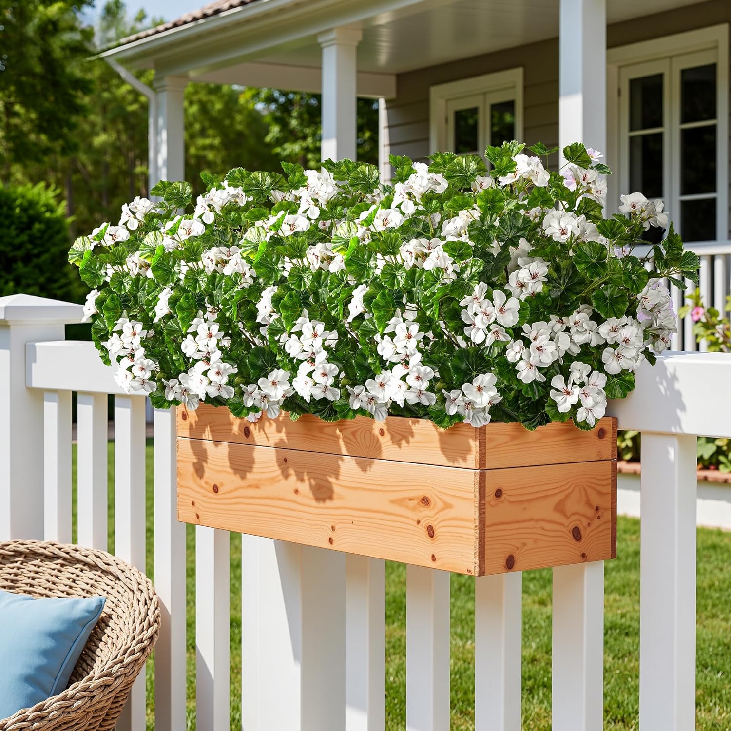 Artificial Flowers for Outdoors 8PCS Artificial Geraniums for Indoor Fake Flowers 17.7In Uv Resistant Artificial Outdoor Flowers Suitable for Indoor Home Decor Outdoor Garden Decor (White)