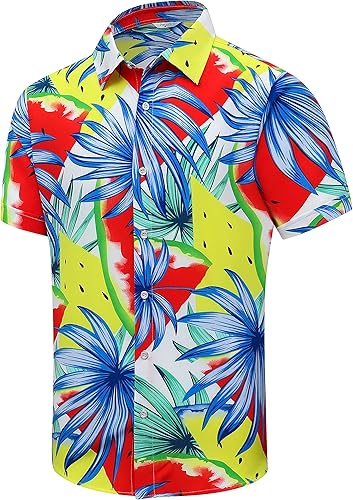 Miniatura 31 de SheLucki - Camisa hawaiana para hombre, unisex, de manga corta, con botones, para la playa y el verano, ropa casual estampada con sombra de palmas