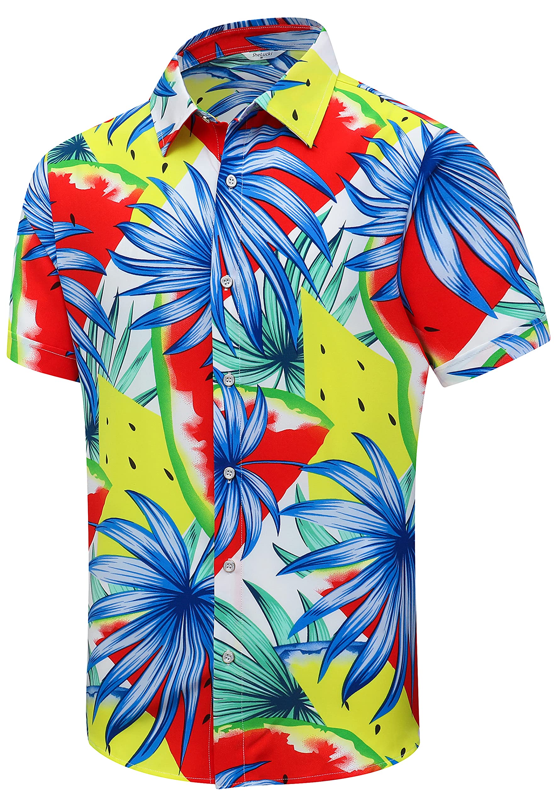 Hawaiian Shirt for Men, Unisex Summer Beach Casual Short Sleeve Button Down Shirts, Printed Palmshadow Clothing