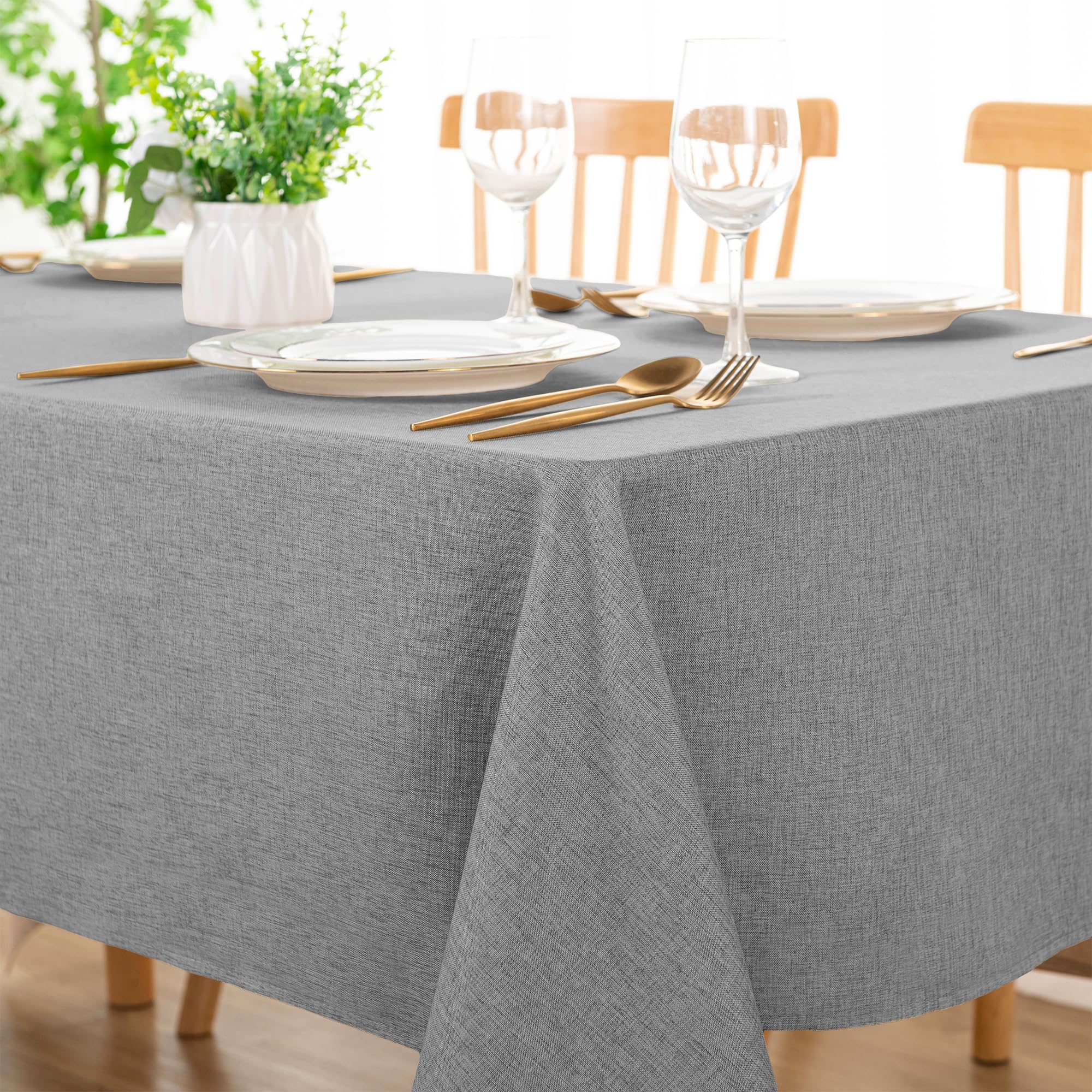 DWCN Rectangle Faux Linen Tablecloth - Textured Waterproof Spill-Proof Wrinkle and Stain Resistant Table Cloth Decorative Fabric Farmhouse Table Cover