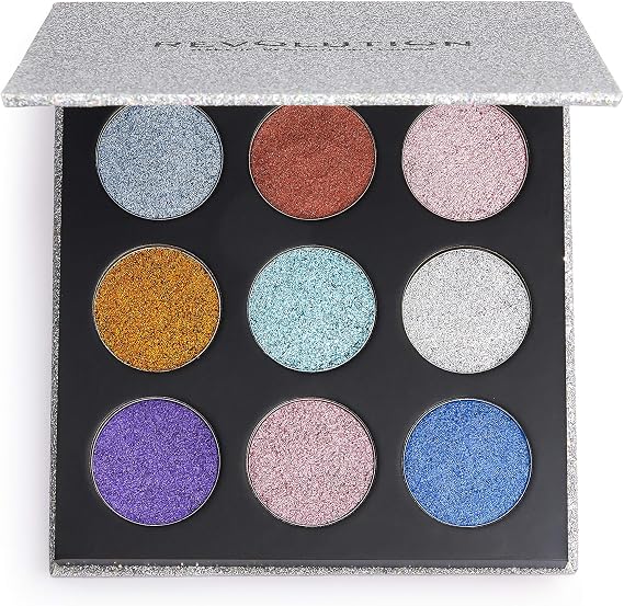 Makeup Revolution, Pressed Glitter, Eyeshadow, Illusion, 9 Shades, 13.5g
