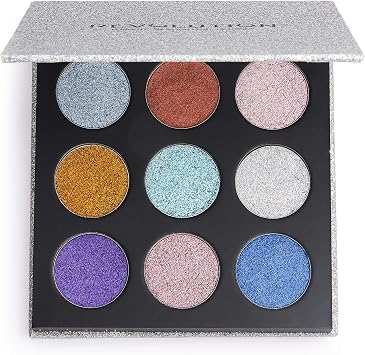 Makeup Revolution, Pressed Glitter, Eyeshadow, Illusion, 9 Shades, 13.5g
