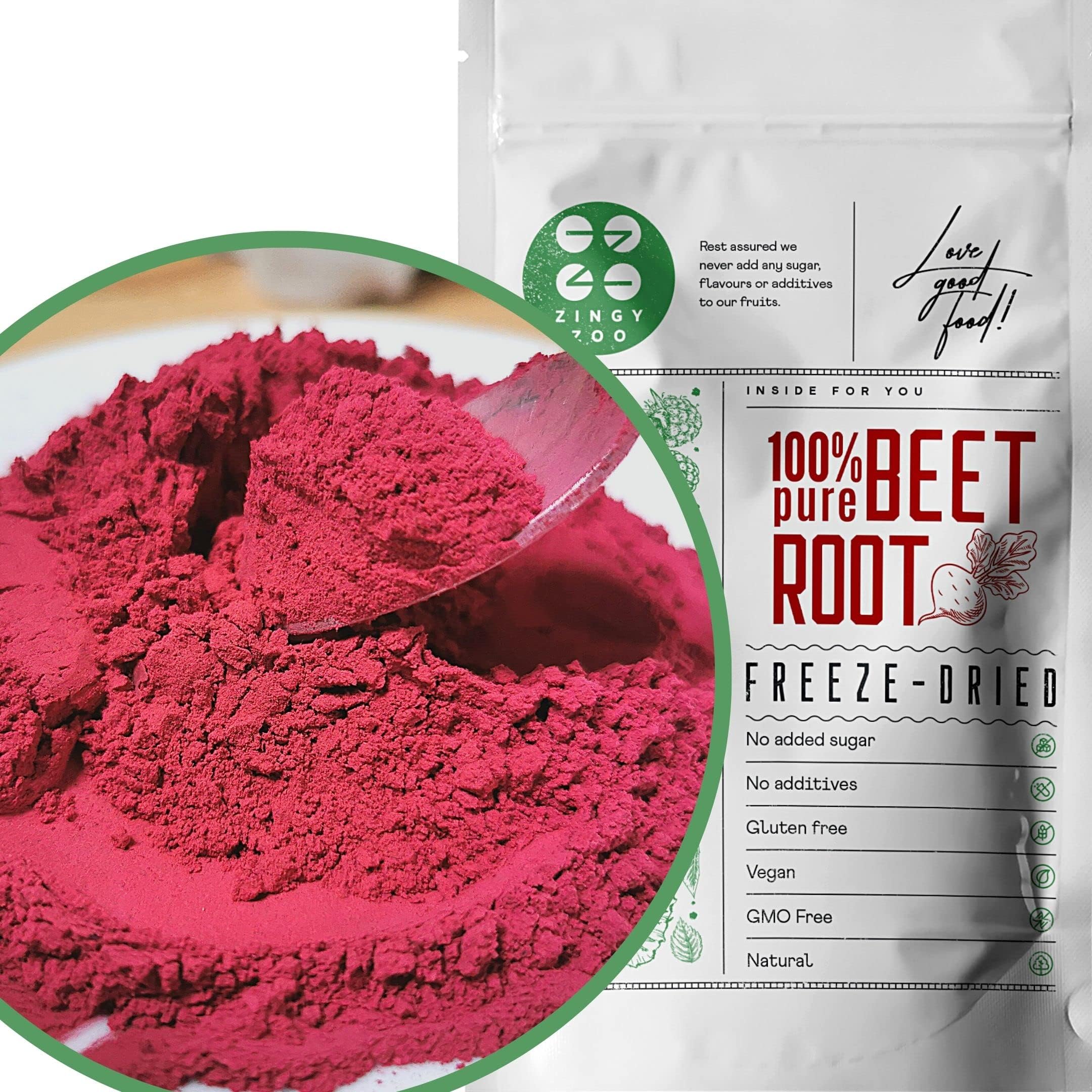 Freeze Dried Beetroot Powder | 100% Pure Raw Natural Superfood Powders | Used as Capsules Tablets | Vegan Drieds Beetroots Juice Beet | Freeze Fruit ZingyZoo