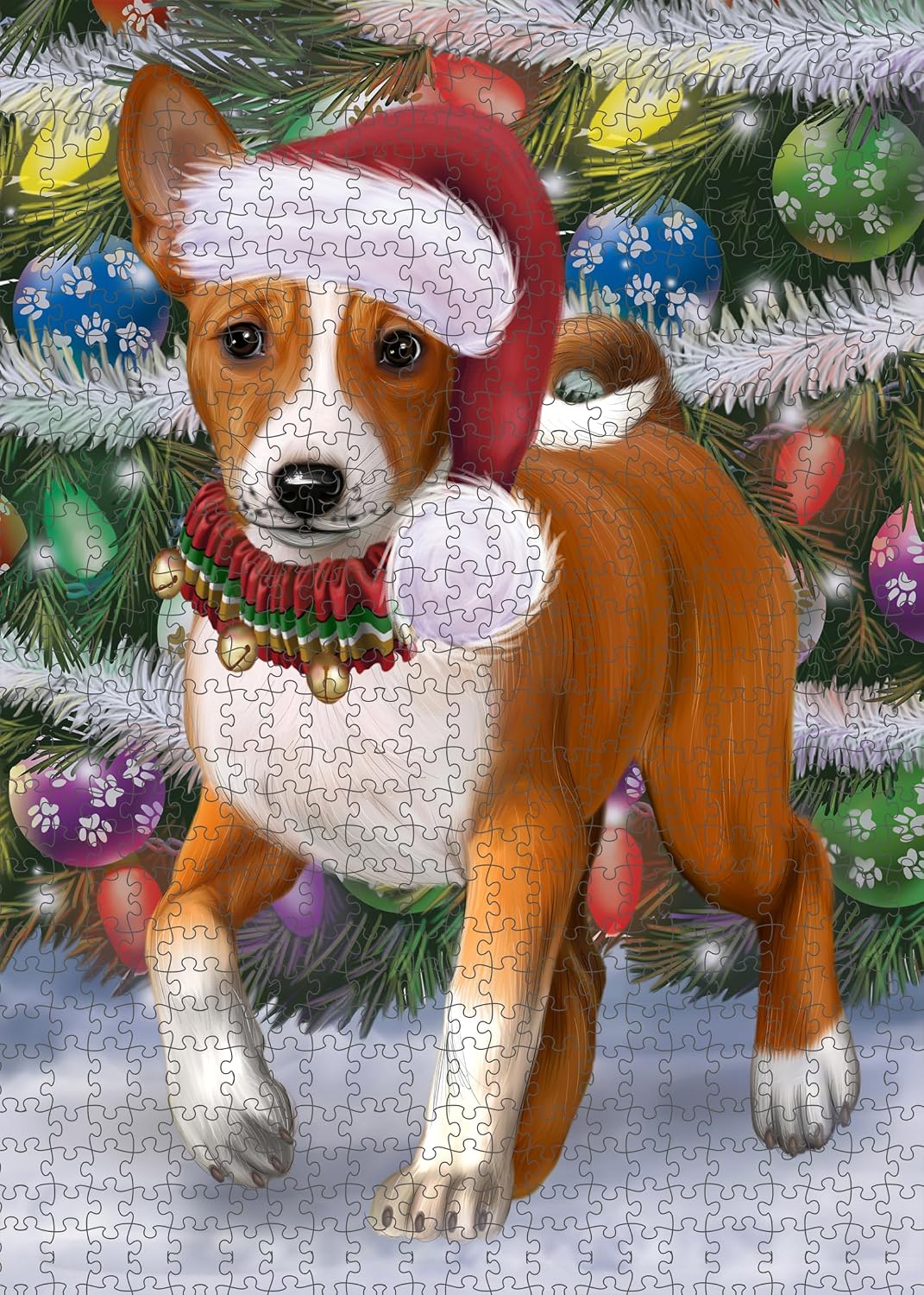 Christmas Trotting in The Snow Basenji Dog Jigsaw Puzzle for Adults - Animal Printed Interlocking Puzzle Game Artwork - Gift for Dog Lover's - 1000 Pcs 20"x30"
