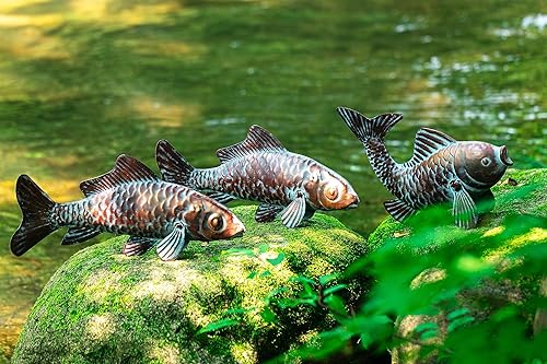 Miniatura 3 de Juego de 3 estatuas de pez Koi de jardín, peces de cobre antiguo, decoración al aire libre, esculturas y estatuas de metal de peces Koi, adornos