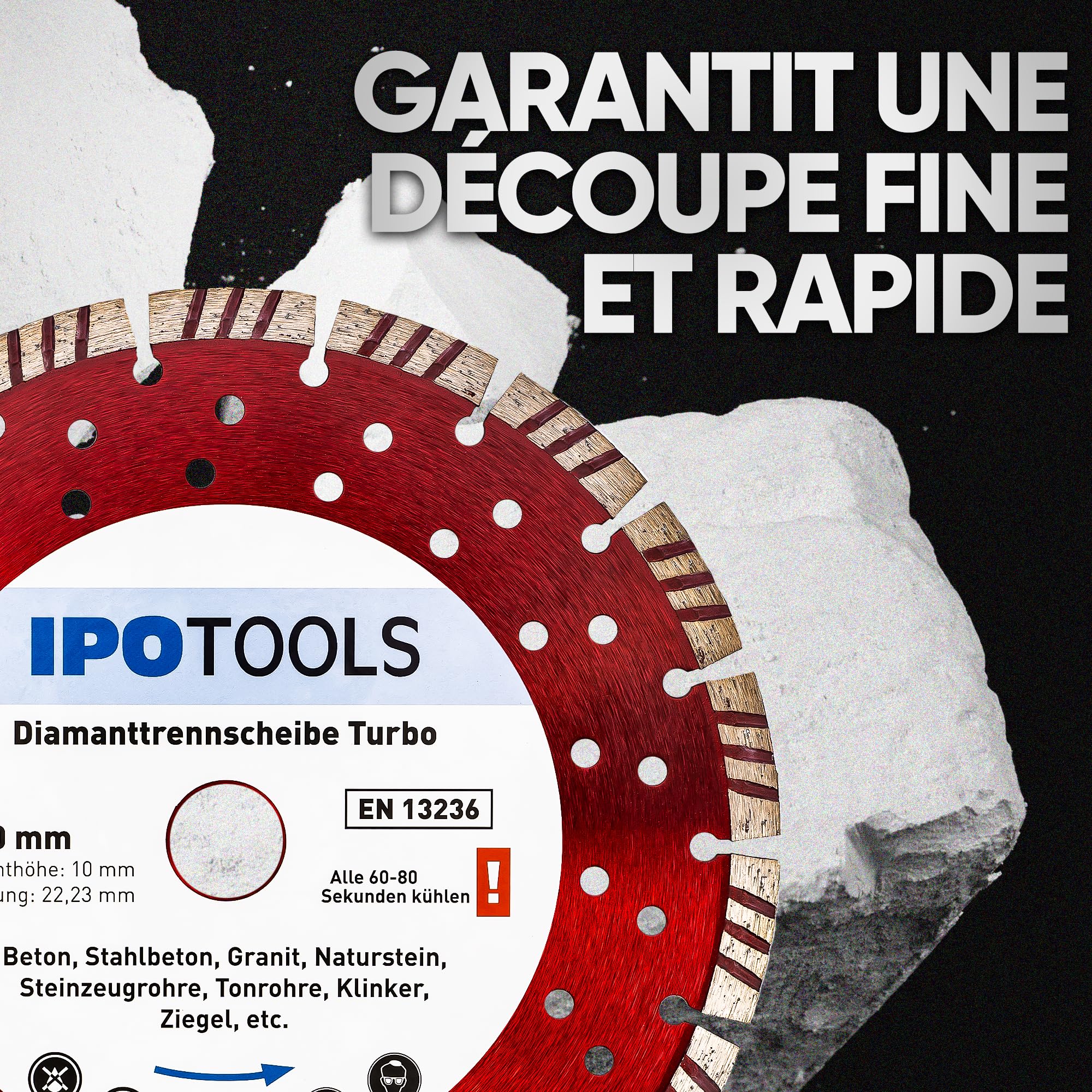 Lot de 2 disques à tronçonner diamantés - Turbo - Pour béton, béton cellulaire et pierre - Segment de 10 mm