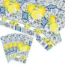 KEFAN 4 Pcs Capri Lemon Birthday Party Tablecloths Supplies, Rectangle Capri Lemon Theme Birthday Party Table Cover, 51 x 86 Inch