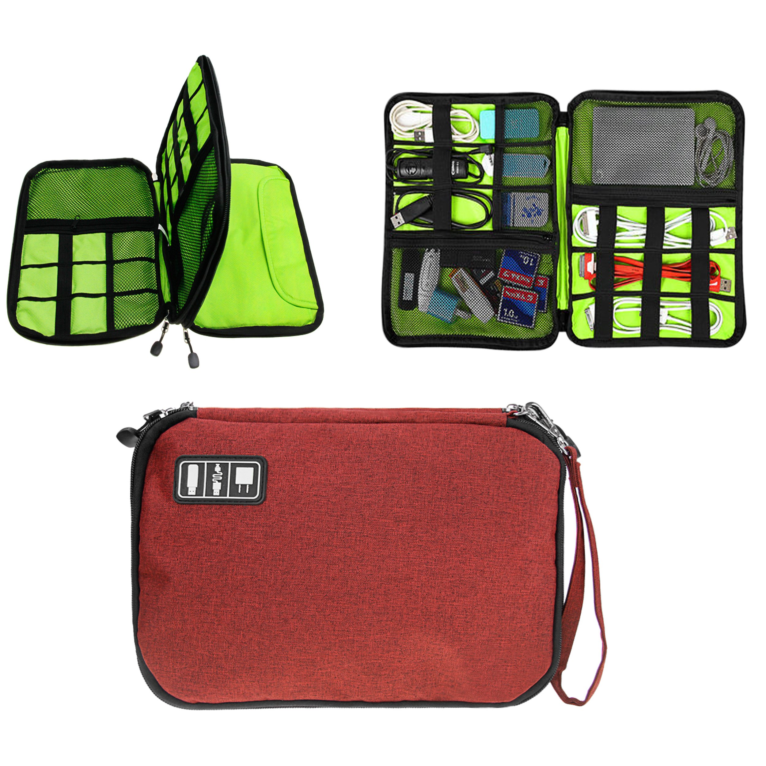 Double Layer USB Cable Hard Drive Case Electronics Accessory Organizer iPad Tablet Cellphone Cord Shuttle SD Card Reader Holder Travel Carrying Storage Bag Headphone Charger Clutter Protection Case