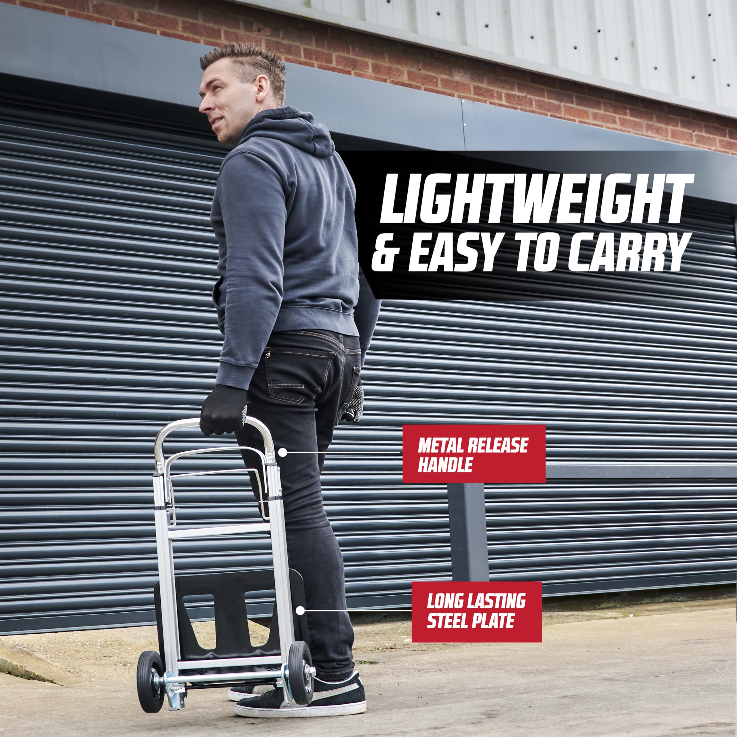 MoverX Carretilla de mano plegable de aluminio, carro de mano resistente con ruedas, carrito de transporte multiusos, 90 kg