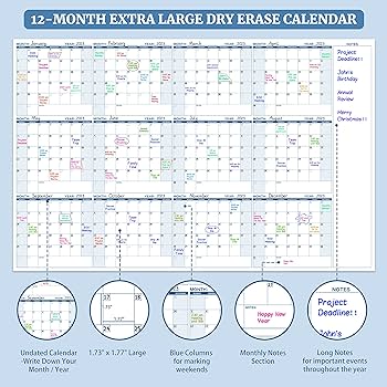 Amazon.com: Large Dry Erase Calendar for Wall – Yearly Wall Calendar Dry  Erase, 37