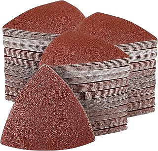200Pcs 80mm Triangle Sanding Pads, Hook and Loop Triangular Sandpaper for 3-1/8 Inch Oscillating Multi Tool Sanding Pad, Grit 40/60/80/100/120/180/240, for Wood/Plaster Other Surfaces Polish Sanding