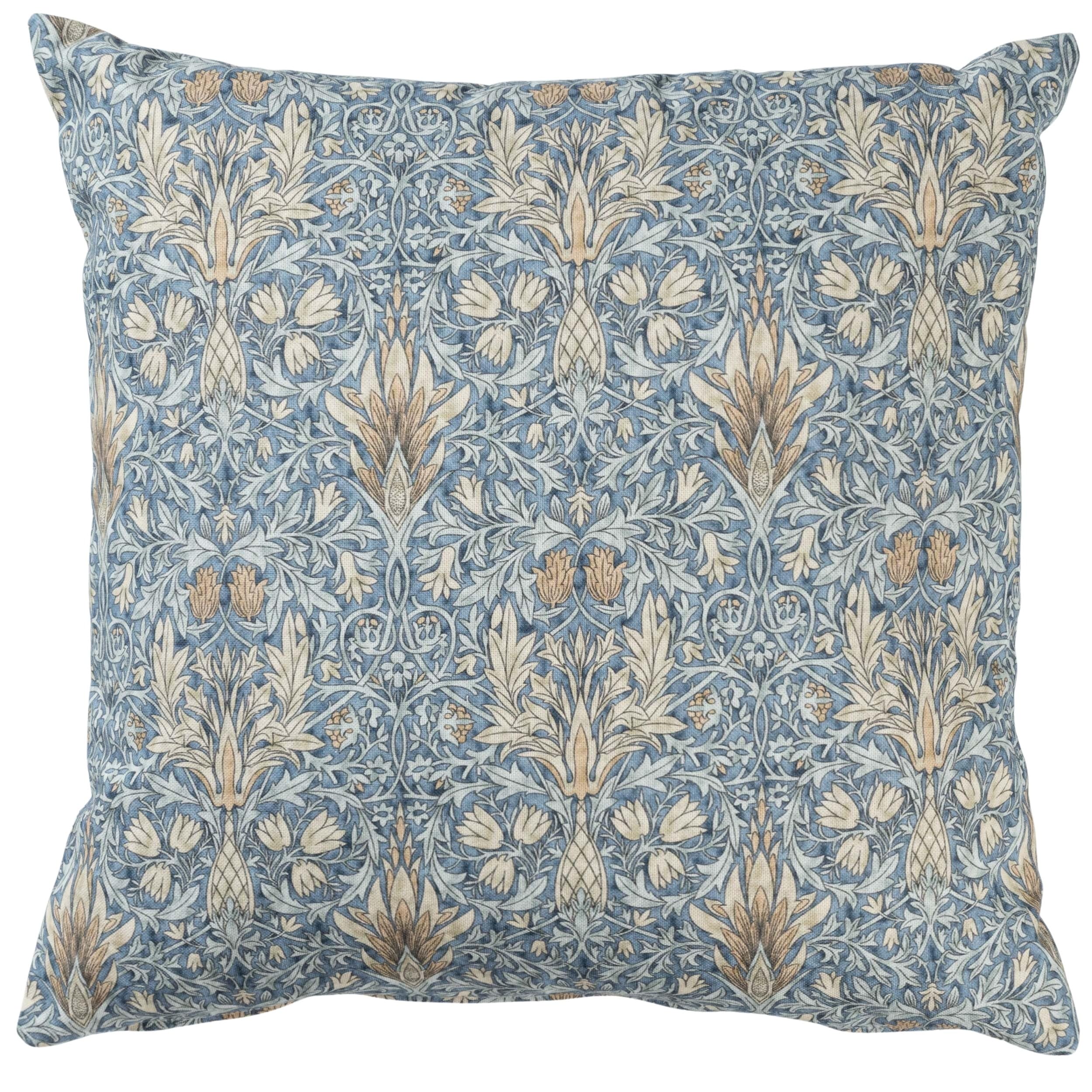 Linen Loft Blue William Morris Snakeshead Cushion In Denim Traditional Floral Motif And Botanical Design. 17X17 Square Cover