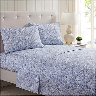 MellanniMellanni King Size Sheet Set - 4 Piece Iconic Collection Bedding Sheets & Pillowcases - Extra Soft, Cooling Bed Sheets - Deep Pocket up to 16 inch - Wrinkle, Fade, Stain Resistant (King, Paisley Blue)