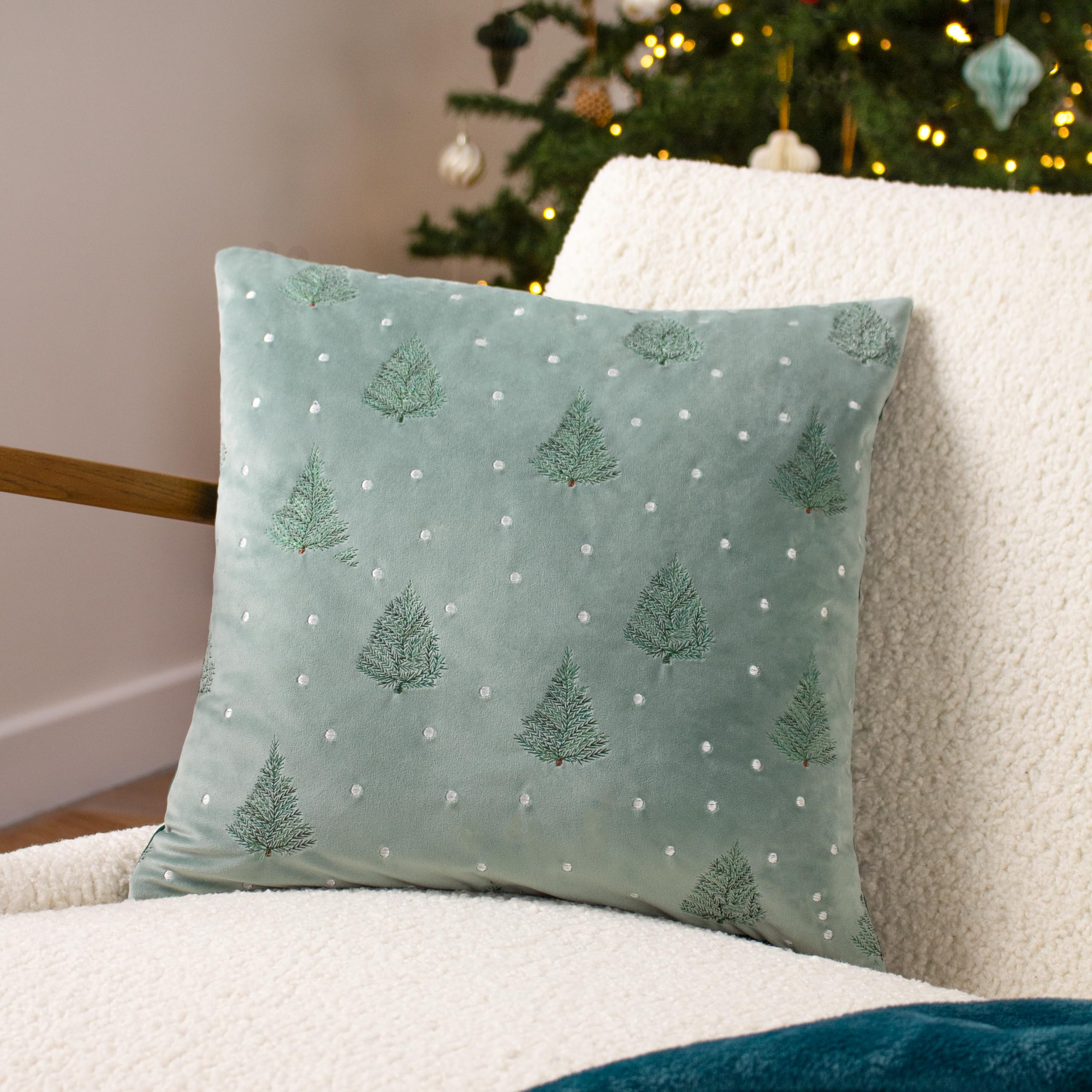 furn. Evergreen Classic Tree Embroidered Cushion Cover, Green