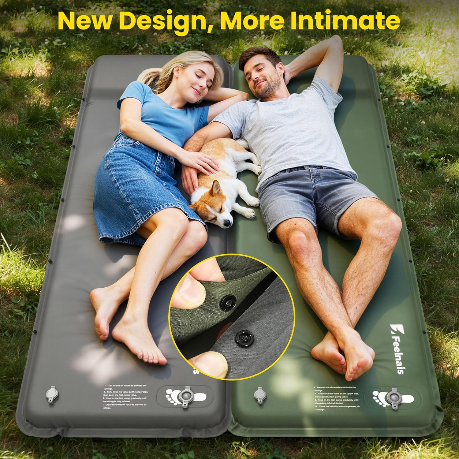 Camping Sleeping Pad, Built-in Foot Pump Inflatable Sleeping Pads, Memory Foam Mattress with Pillow, 4 Season Camping Mattress Pad, Camping Essentials Gear for Tent, Car, Hiking - Green