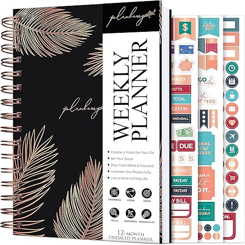 PLANBERRY Agenda semanal  Organizador de vida sin fecha y planificador de presupuesto  Gestión del tiempo, establecimiento de objetivos, lista de