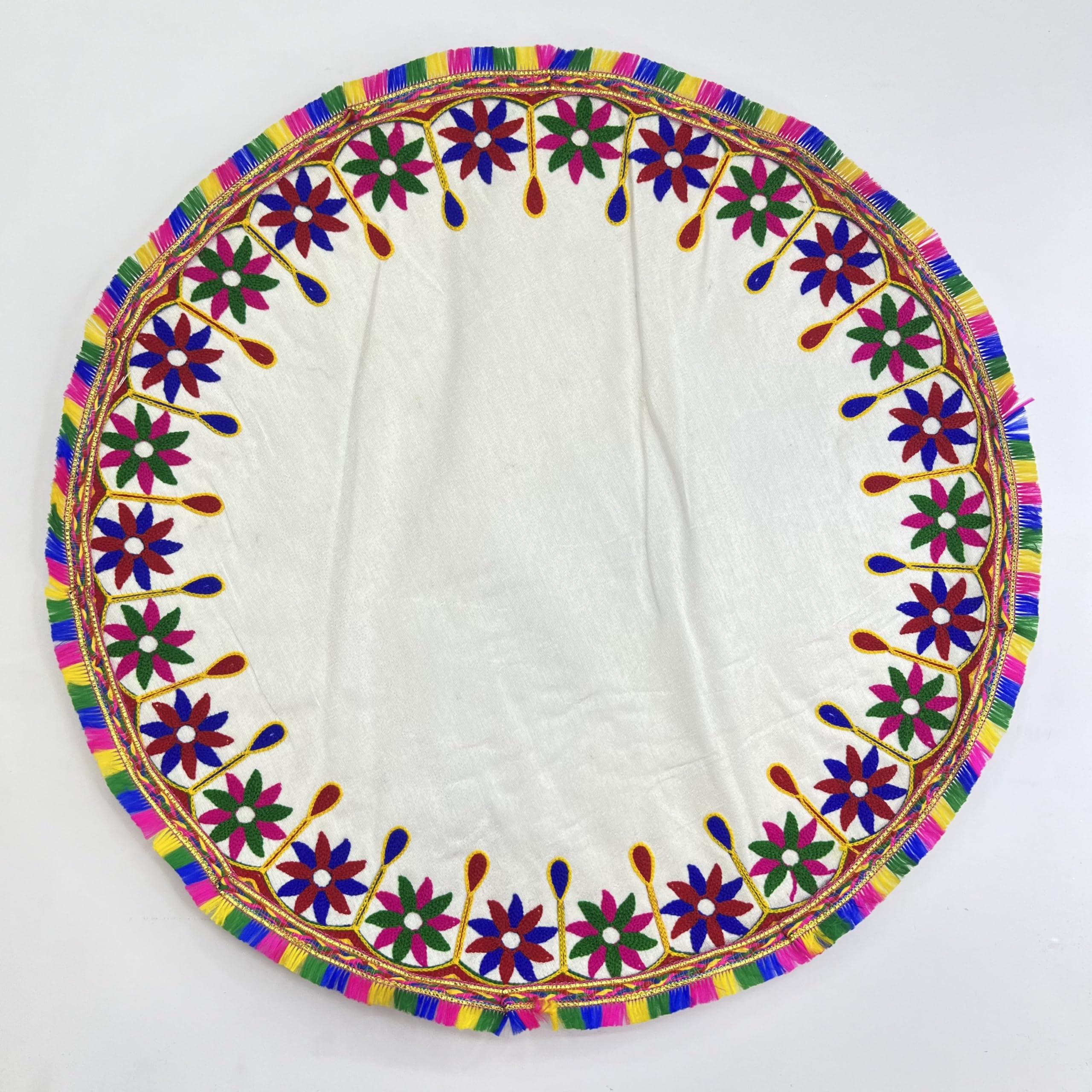 Bride's and Baby's Guest Welcome Handcrafted Cotton Traditional Kutchi Work Embroidered and Tread Work Kanku Pagla Rumal Cloth (Round)-image-5