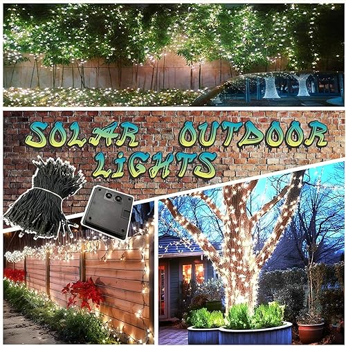 Miniatura 25 de OZS Paquete de 240 luces solares LED para exteriores, impermeables, luces solares de Navidad para exteriores, alambre verde, árbol eléctrico, luz