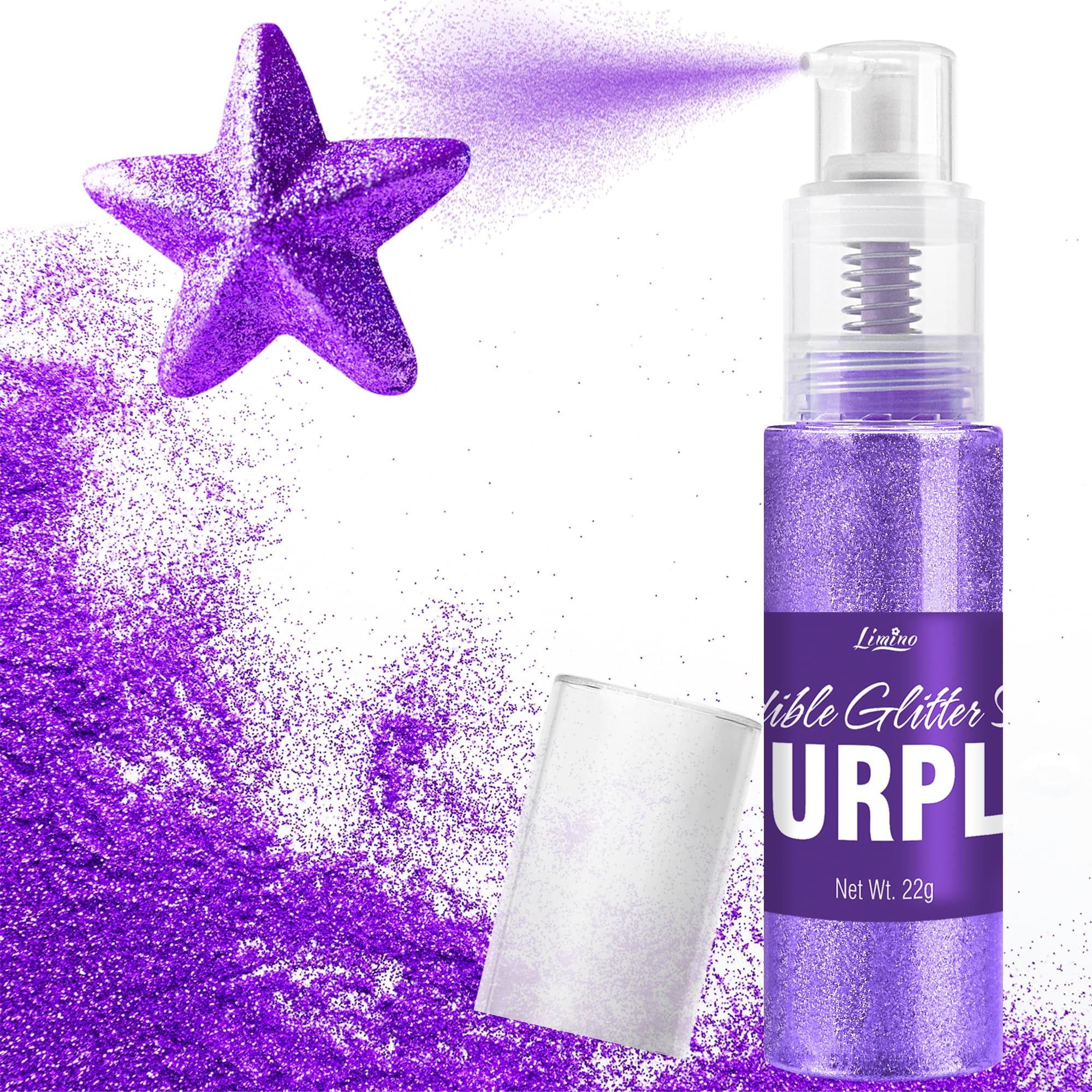 Edible Glitter Spray - 22g Edible Luster Dust Metallic Food Grade Glitter for Drinks, Cake Decorating, Baking - Edible Food Colouring Powder Shimmer Glitter for Cocktail, Icing, Candy (Purple)