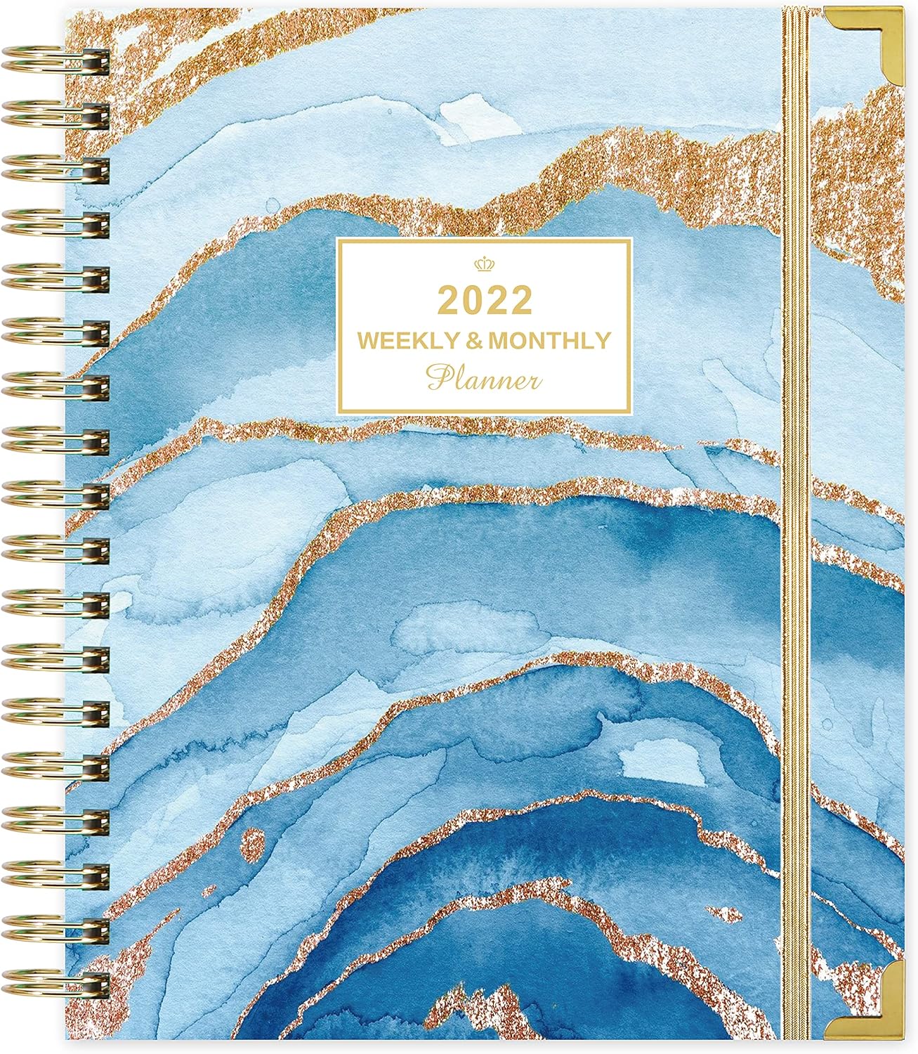 2022 Planner - Planner 2022 From Jan - Dec, Weekly Monthly Planner 2022 with Monthly Tab, 8" x 10", Premium Thick Paper, Strong Twin-Wire Binding, Elastic Closure, Inner Pocket, Blue Pattern