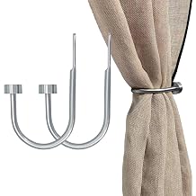 Quality Curtain Holdbacks, Solid Steel Curtain Holdback with Disk Finial,Electroplate Finishes, Set of 2 Window Curtain Tieback Hooks, Nickel Brushed
