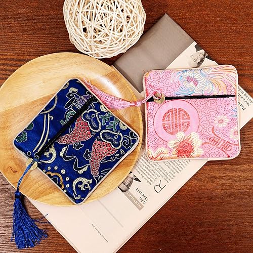 Miniatura 4 de handrong 20 bolsas de seda con borlas, brocado, monedas, saco, cremallera, bolsa de regalo, bolsas pequeñas chinas bordadas para mujeres, niñas,