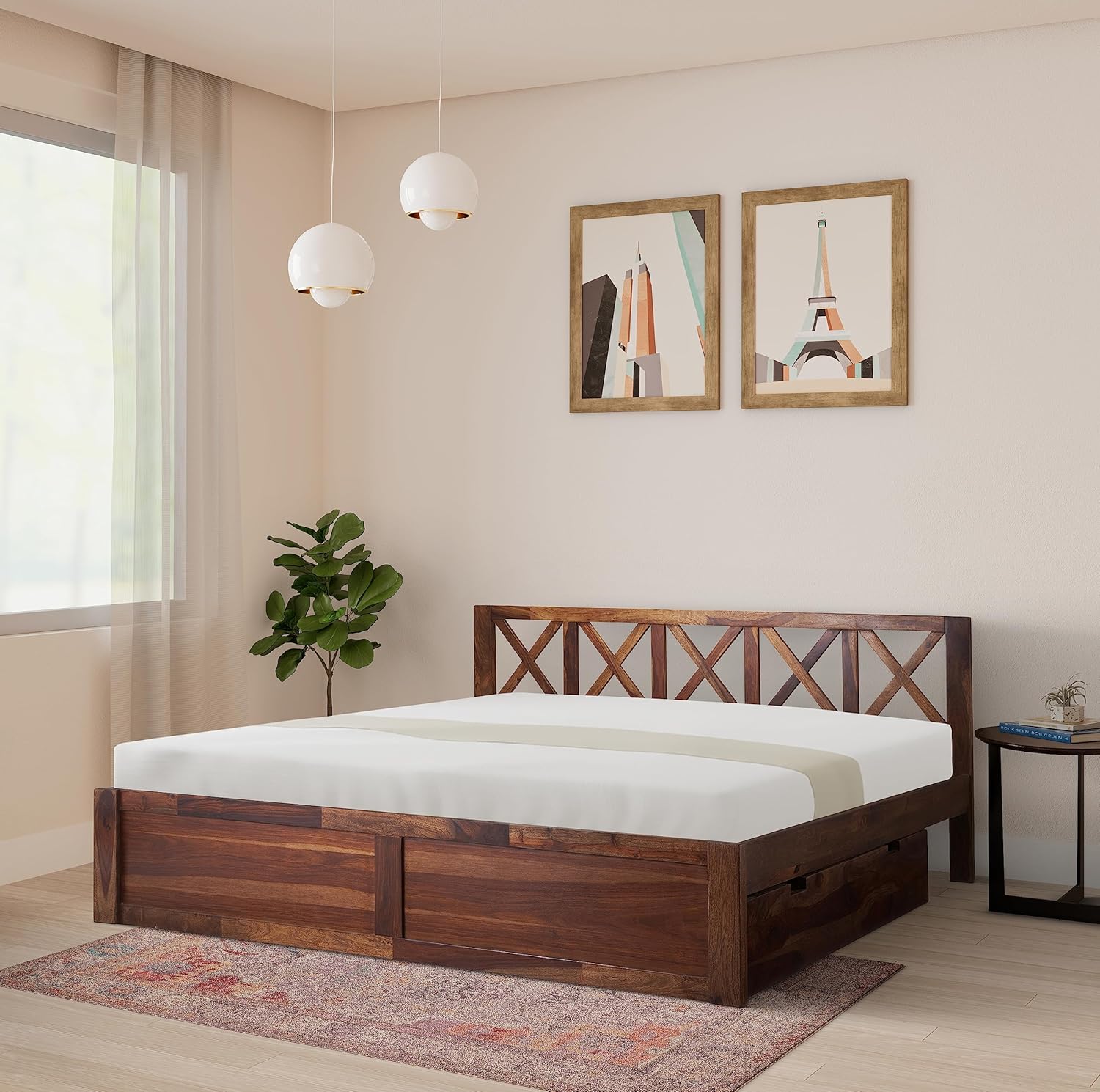 Amazon Brand Solimo Ammetts Sheesham Wood King Size Bed with Drawer Storage (4 Drawers, Teak