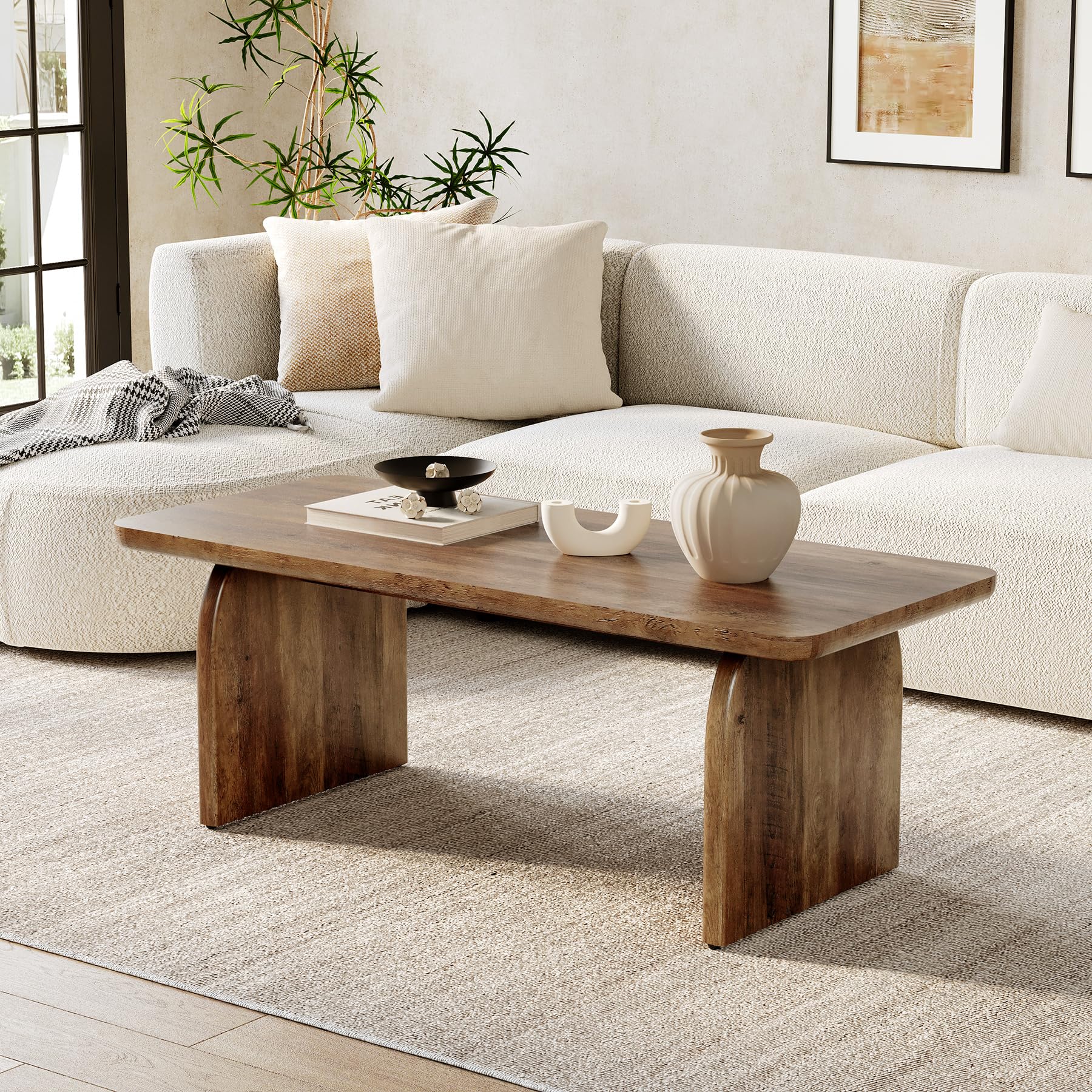 LITTLE TREE Farmhouse Coffee Table 47 inches Rounded Corners Rustic Brown