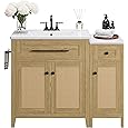 IRONCK 36" Bathroom Vanity with Sink, Freestanding Bathroom Sink Cabinet with 4 Drawers & 1 Flip-Down Drawer, Wood Grain Texture, Metal Handle, Farmhouse