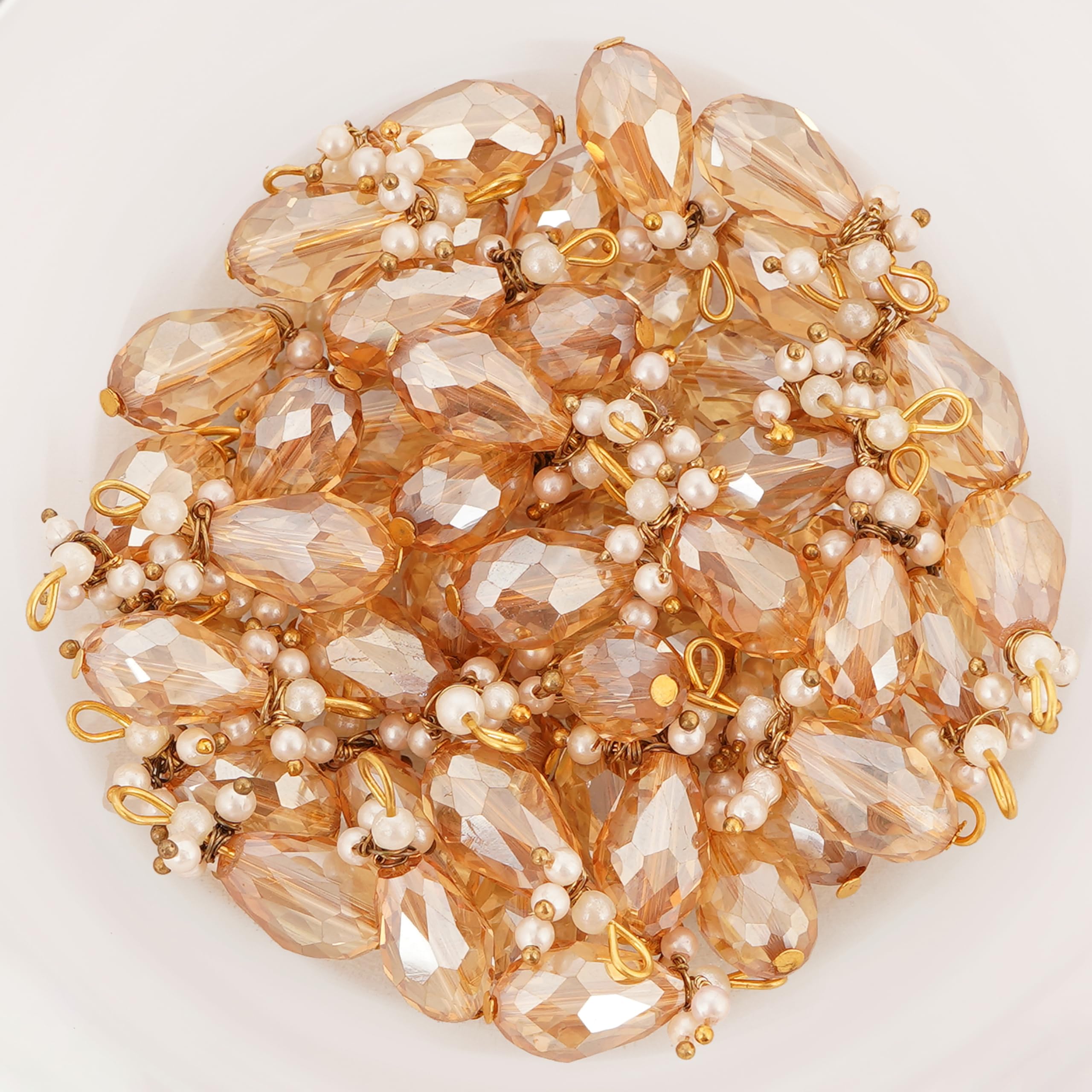 MS ZARIWALA Crystal Beads Hanging Latkan for Saree Pallu, Dupatta & Blouse | Decorative Tassels for Ethnic Wear, Wedding Outfits, Festive Dresses and Craft Projects (Golden, 25 Piece) 1