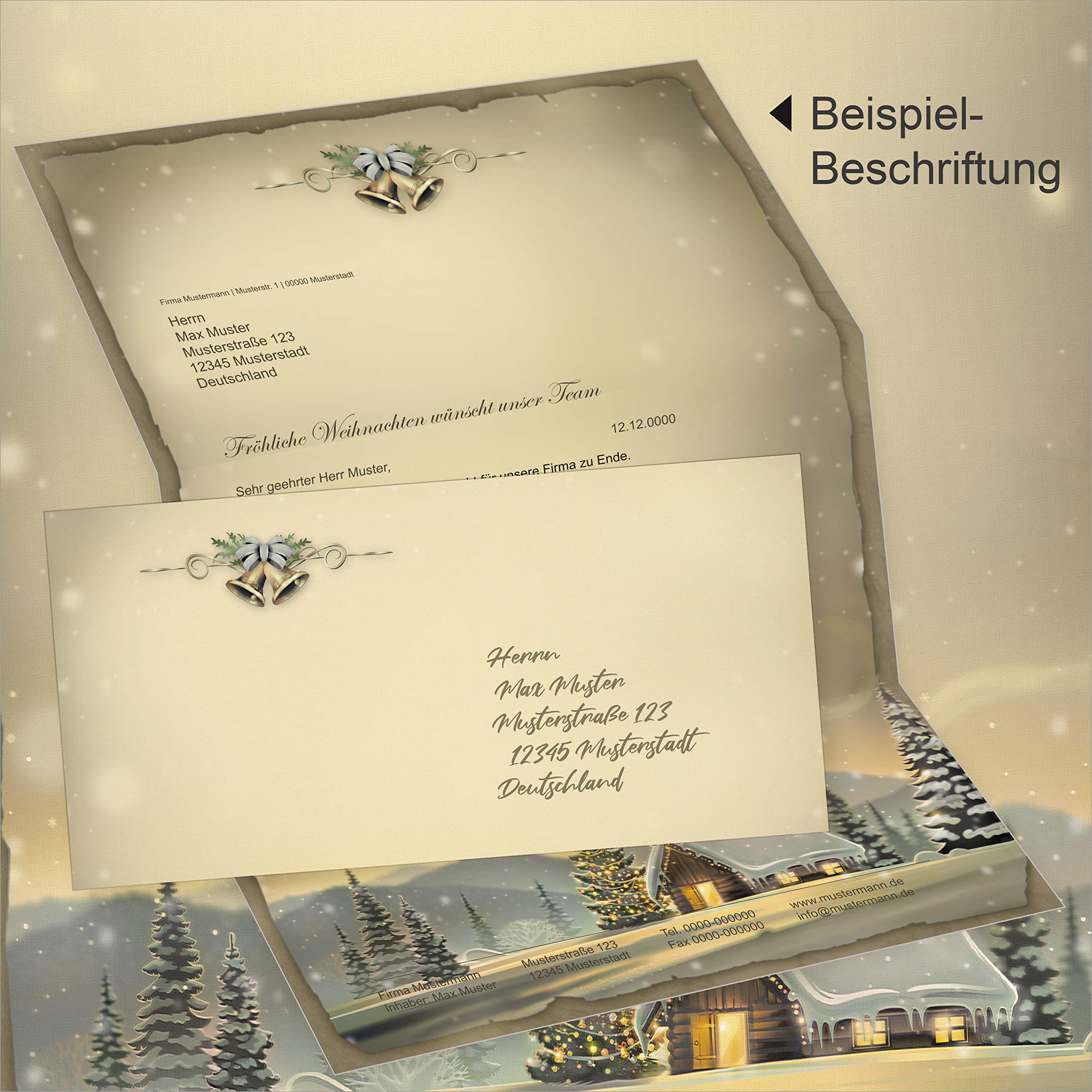 Glöcknerhütte 500 Sets Weihnachtsbriefpapier mit Umschlag ohne Fenster, Briefpapier Weihnachten A4