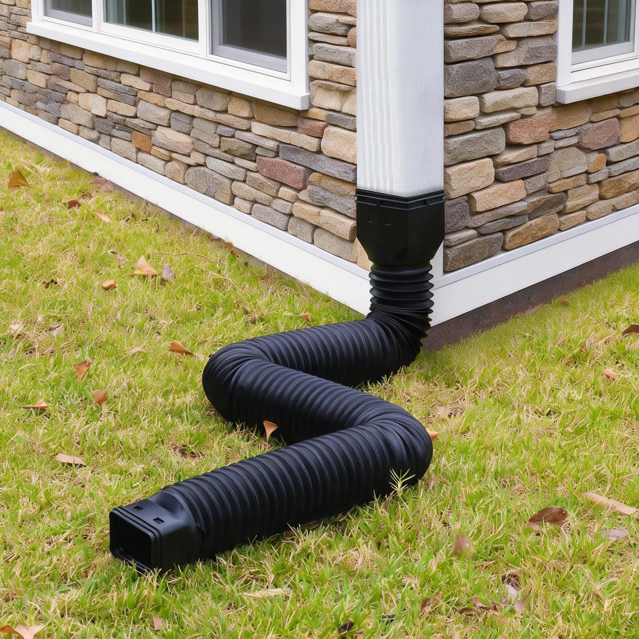 16.5ft Long Gutter Downspout Extensions for Rainwater Drainage, 4” Diameter Thickened Flexible Downspout Extender Extendable from 3.6ft to 16.5ft(Black) - 5