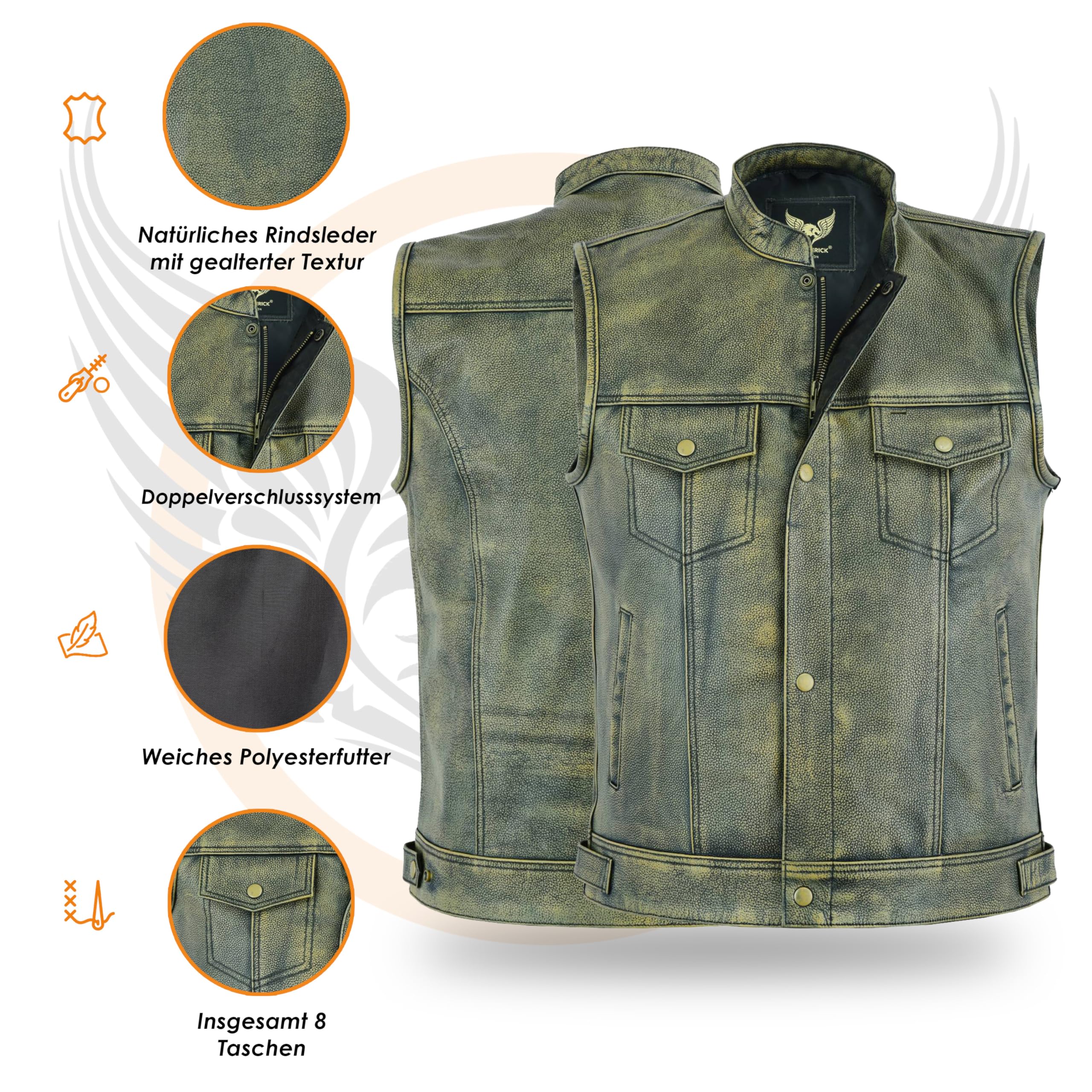 Leatherick Herren Top Grain Sons of Anarchy Distressed Biker Leder Weste – Vintage Motorrad Weste