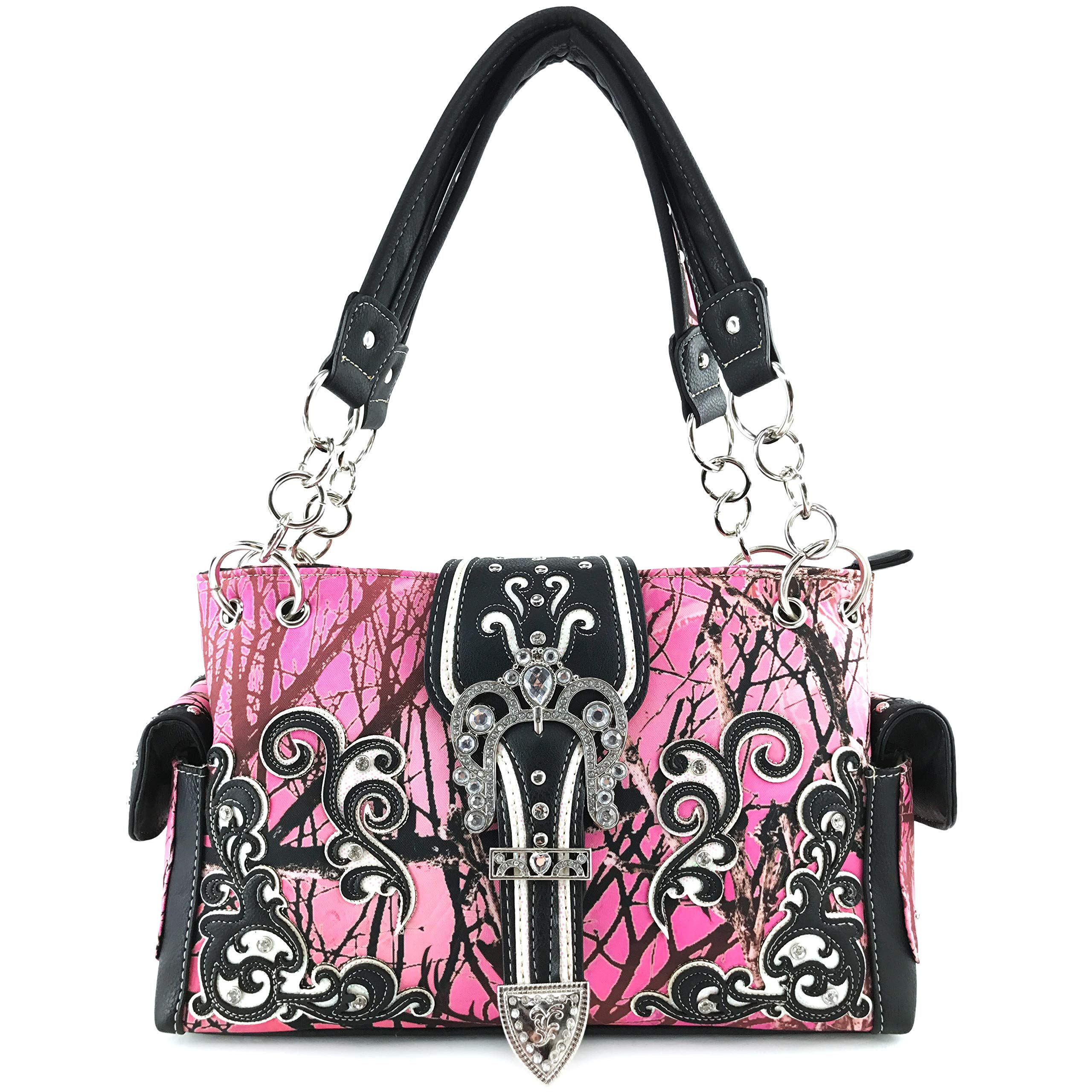 Zelris Camouflage Shine Glow Buckle Women Conceal Carry Shoulder Handbag (Pink)